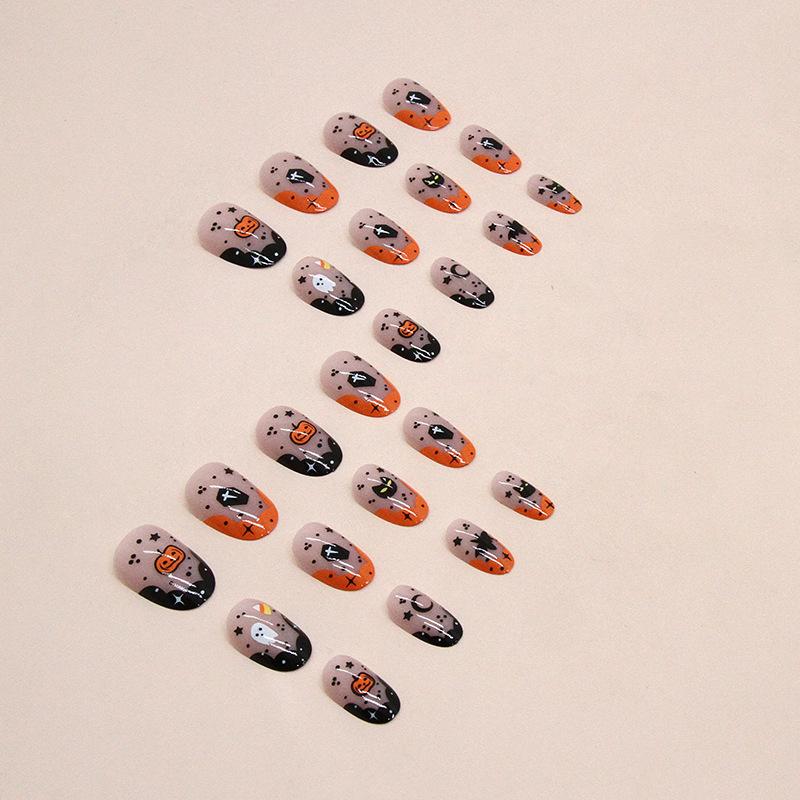Oval European and American Cute Pumpkin Little Devil Head Halloween Holiday Atmosphere Manicure Tablets Fake Nails Finished Nails