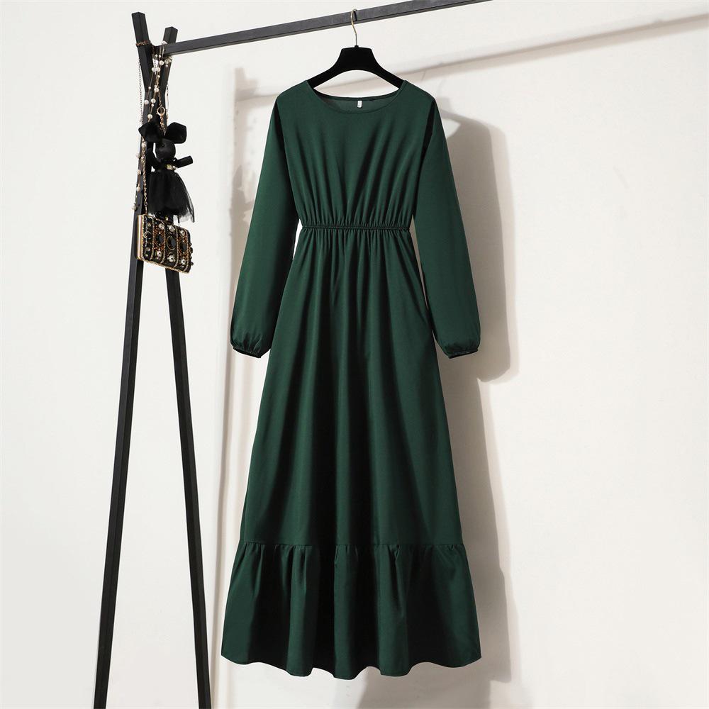 Women's Solid Color Long Sleeve Pullover A-Line Dress