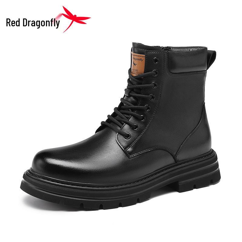 Red Dragonfly Men s Genuine Leather High-Top Martin Boots - Winter British Style Workwear Shoes 42 чёрный