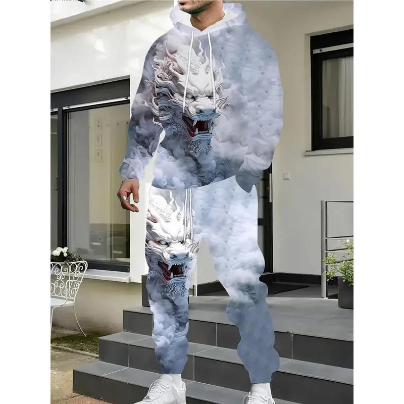 Autumn Cool Dragon 3D Printed Hoodie Suit Men Sweatshirts Sweatpants Casual Fashion Two Piece Tracksuit Set Jogging Tracksuit