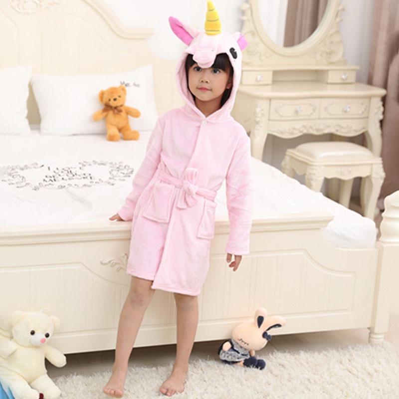 Unicorn Kids Unisex Bathrobe Girls Boys Hooded Pajamas Sleepwear Nightwear