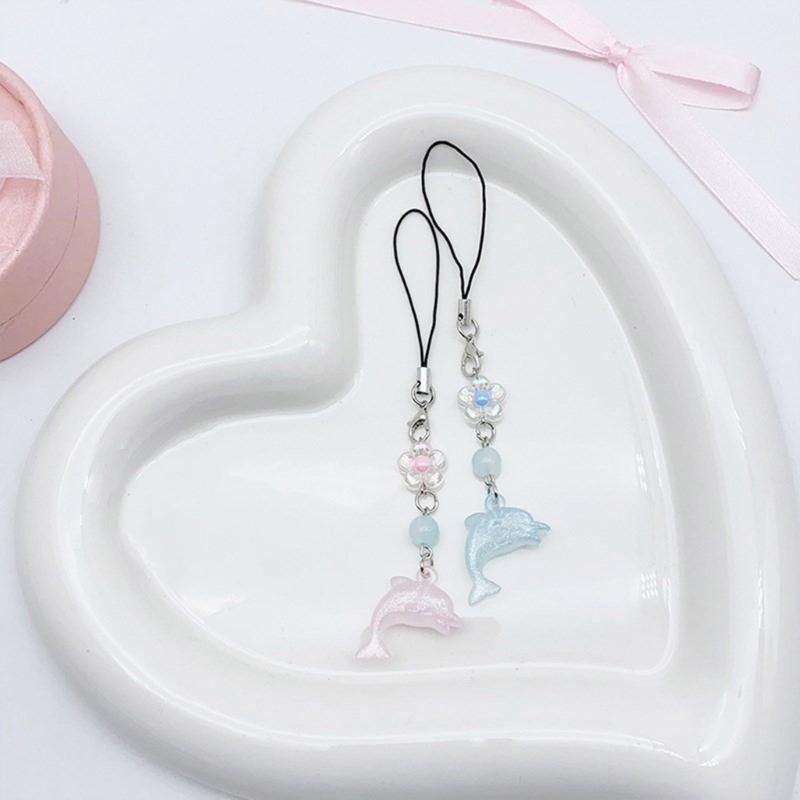 Cute Ocean Themed Keychain Pendant Dolphin Phone Pendant Beaded Pendant Lovely Accessory Suitable for Phone Books Bag