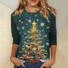 3/4 Sleeve Shirts For Women Print Christmas Tees Blouses Casual Plus Size Basic Tops Pullover