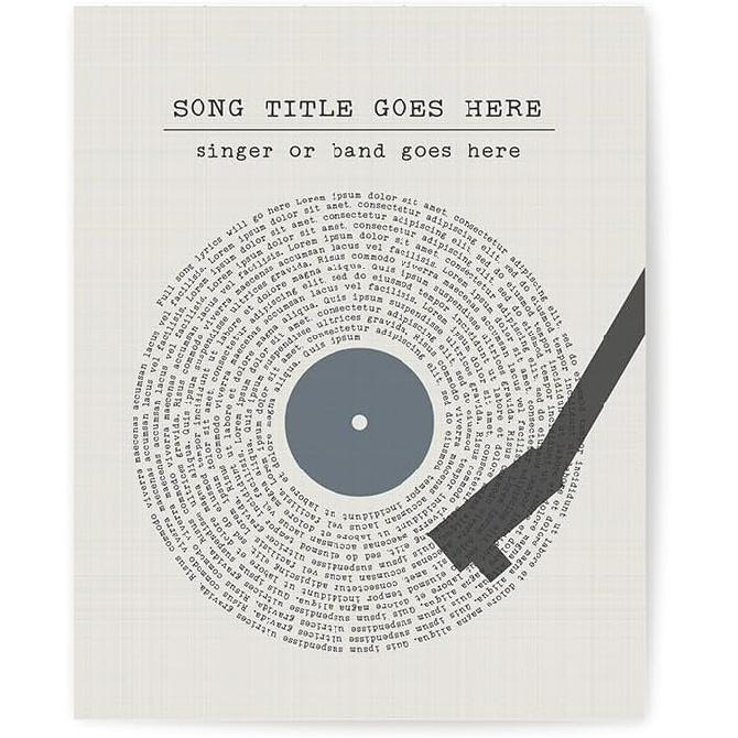Song Lyrics Wall Art Print, Blue Vinyl Record Player Music Lyric Spiral Artwork, Personalized Poster For Living Room Bedroom Apartment Dorm Gift Idea