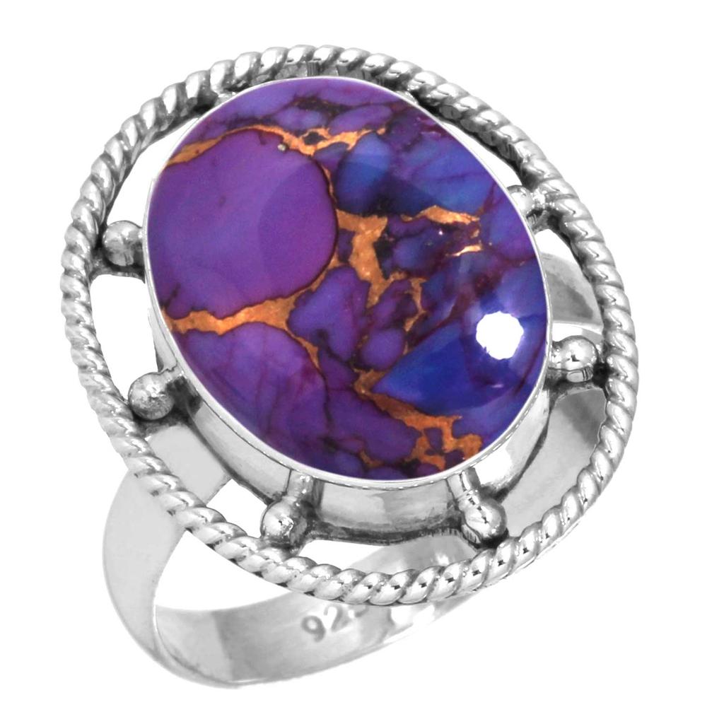 925 Sterling Silver Ring Women Gemstone Handmade Jewelry Halloween Gift Blue Green Purple Copper Turquoise Pearl Lapis Mother Of Pearl Victorian