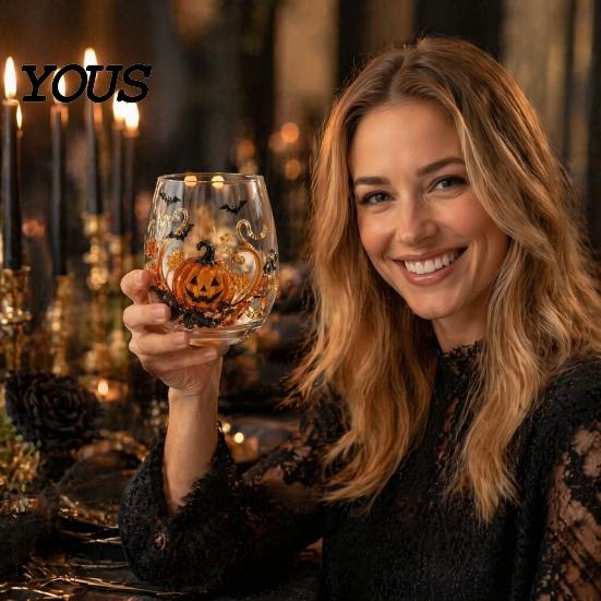 Exquisite Holiday Gifts for Friends Halloween 3D Embossed Glass, Pumpkin Ghost Spider Web Painted Tumbler, Stylish Party Drinkware Accessories