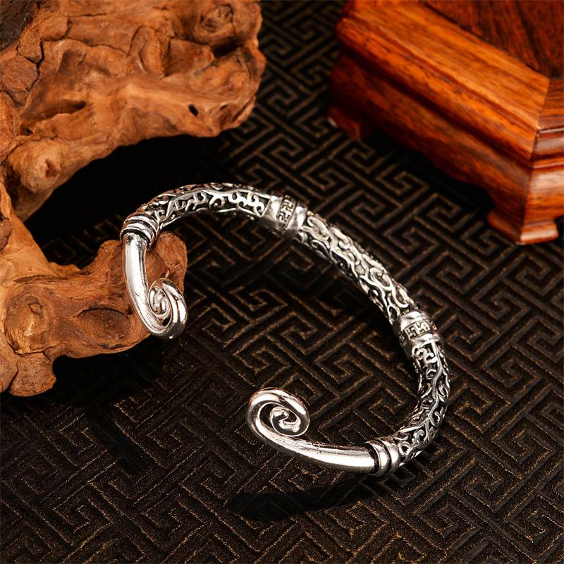 Vintage Carving Flower Pattern Bangle For Men Jewelry Cool Domineering Buddha Sun Wukong Bangle Male Hand Wrist Accessories
