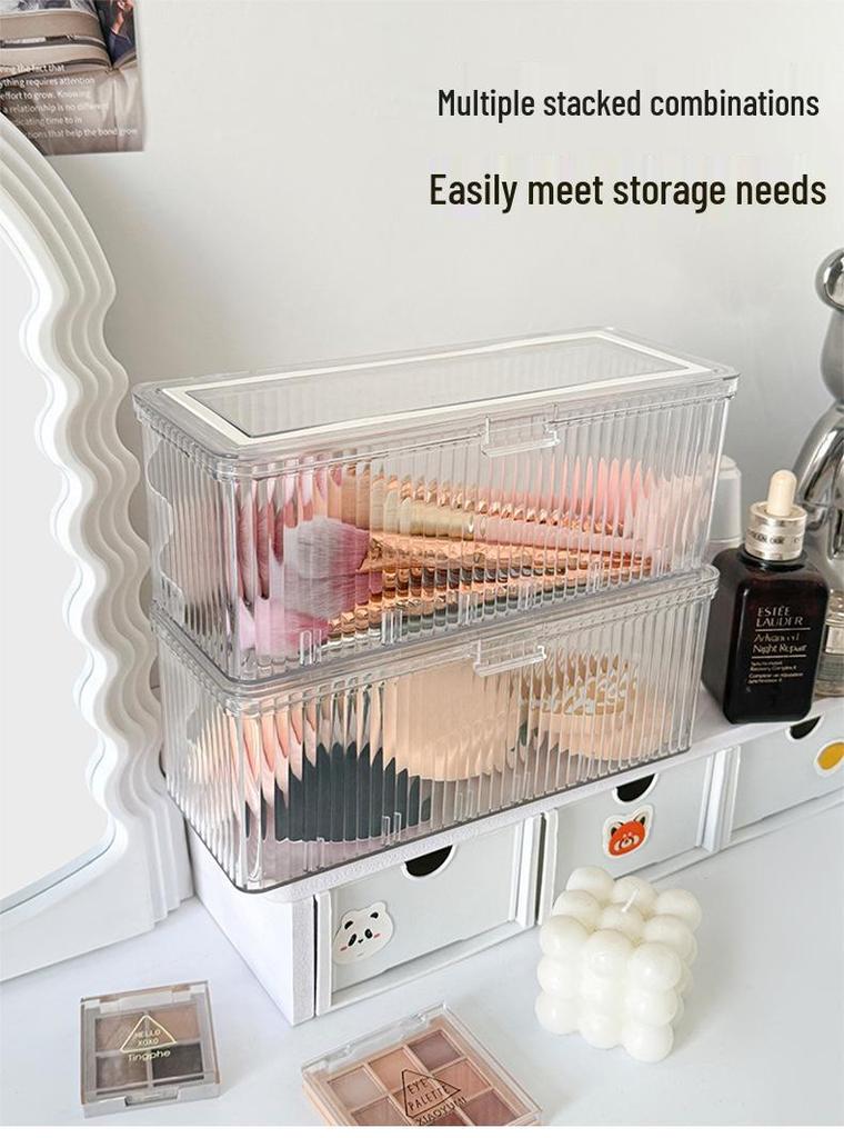Transparent Dustproof Makeup Brush Storage Box with Lid - Large Capacity Vanity Organizer