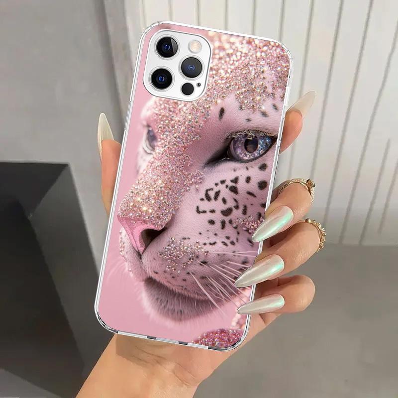 Rosa Leopardenmuster Handyhülle für iPhone 17 Air 16 15 Plus 14 13 Mini 12 11 Pro Max 16E 7 8 SE 2020 Weiche Funda Druckschale 17 Ai
