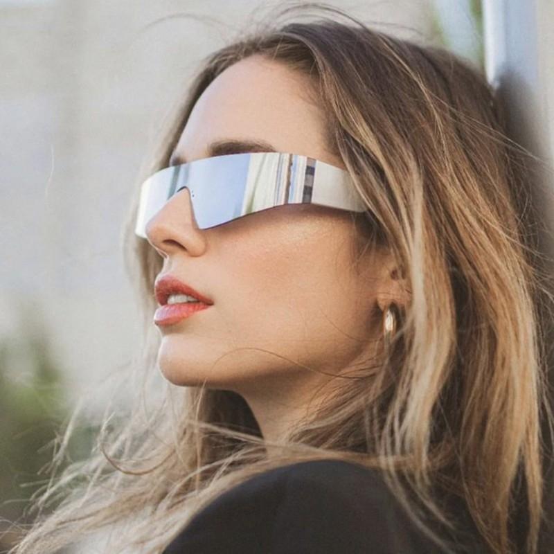 9PCS Y2K Future Warrior Rimless Sunglasses One Piece Lens Wrap Around Cyber Punk Futuristic Men Women Hip Hop Party Sun Glasses