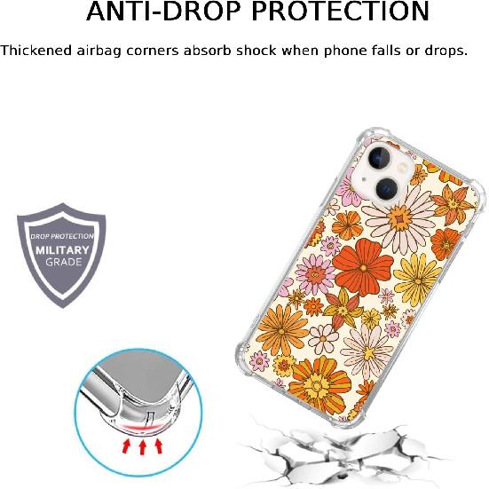 

Винтажный чехол с психоделическими цветами 70-х, совместимый с iPhone 13, эстетичный оранжево-желтый чехол с ретро-цветами для iPhone 13 для подростков, мужчин и женщин, крутой