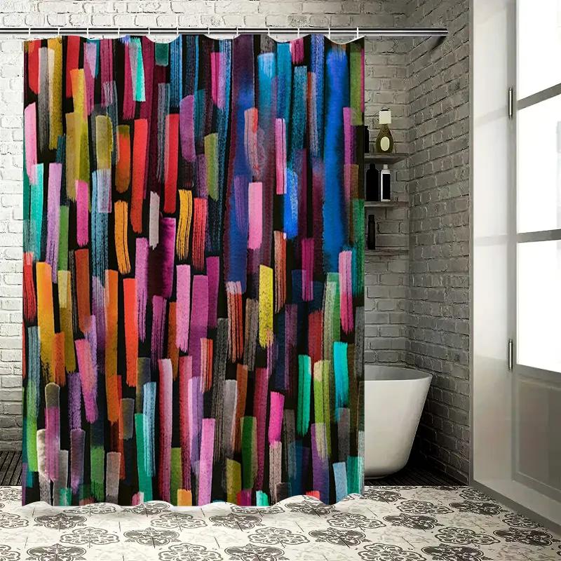 

Brightly Colored Shower Curtain Rectangular Design With Vertical Stripes 3D Printed Polyester Fabric Easy Install For Bathroom D W60H190(CM)-1 Pcs