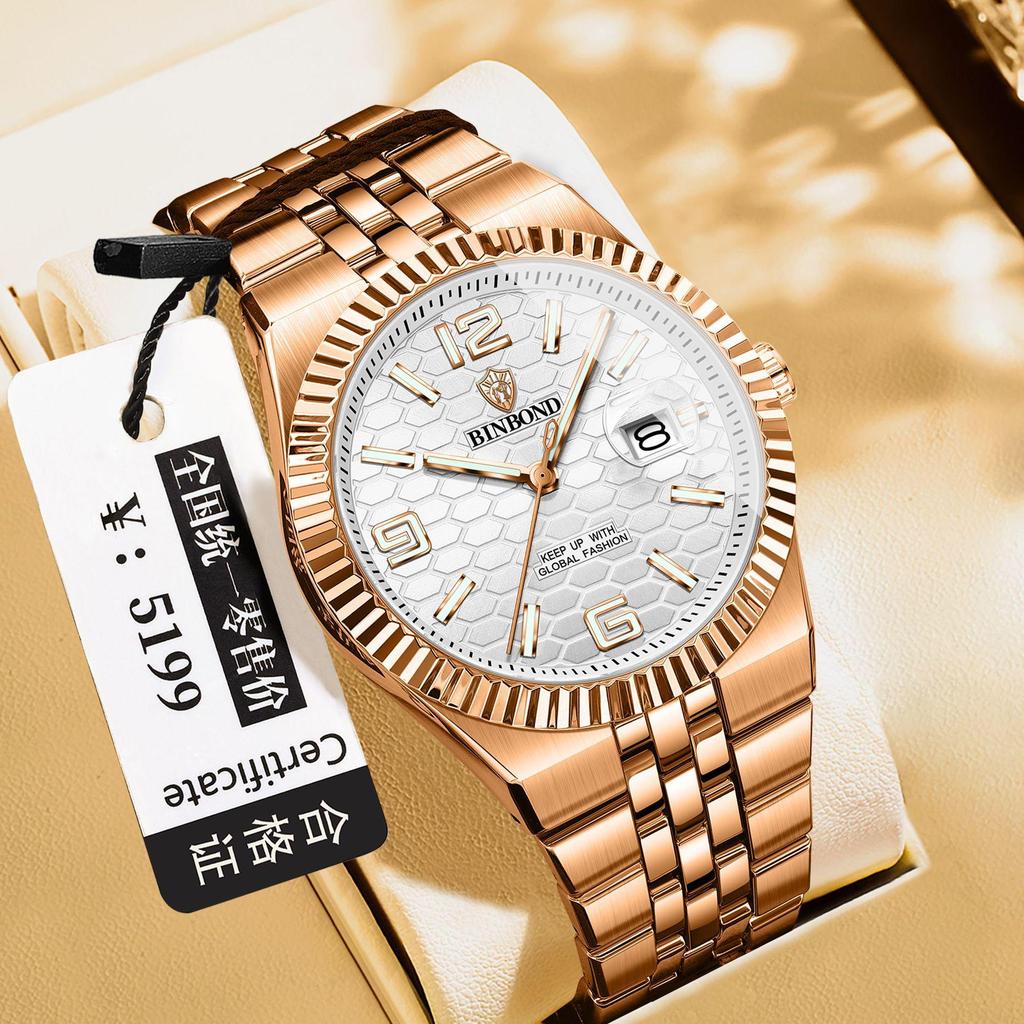 Binbang BINBOND Men's Luminous Waterproof Watch with Calendar and Large Dial