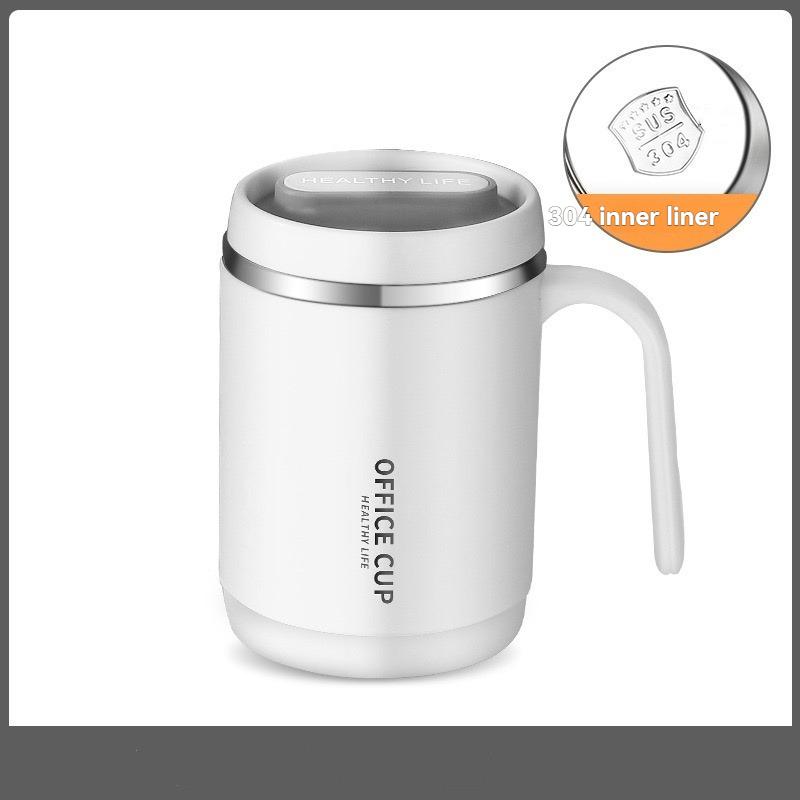 

1pc/2pcs Stainless Steel Office Mug with Lid and Handle, Coffee Cup, Soy Milk Cup, White Simple Cup 1pc