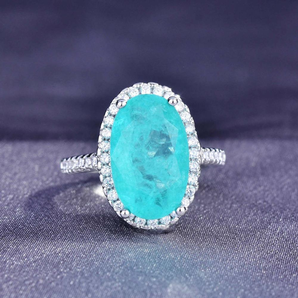 Women Simulated Paraiba Gemstone Open Ring Big Egg Shape Engagement Jewelry Adjustable