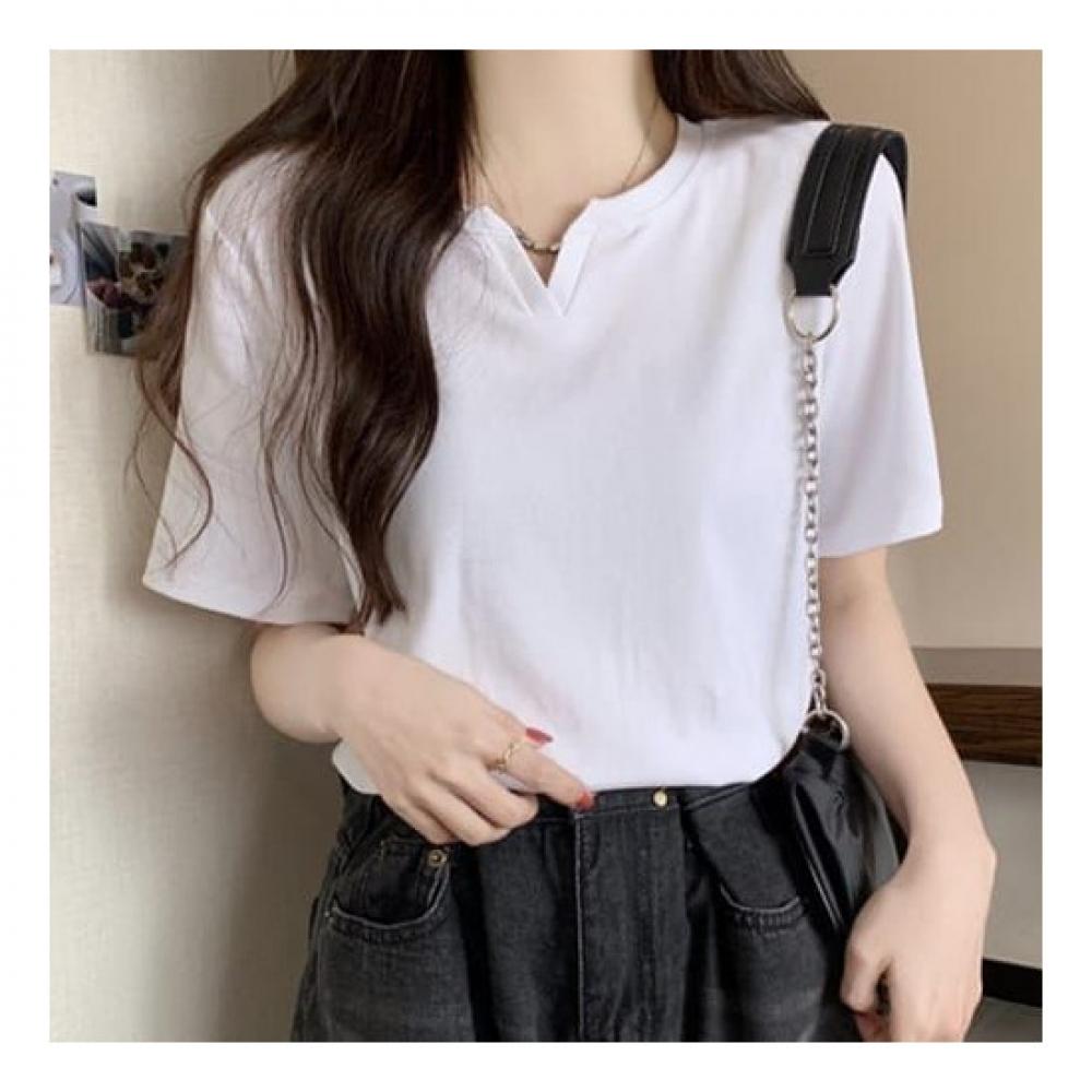 Navava Simple Daily Solid SpliT ShorT Sleeve T shirT nT1663
