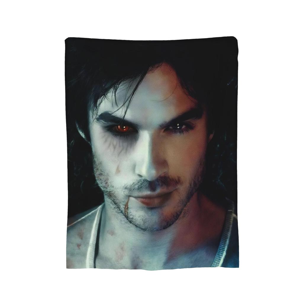Damon Salvatore The Vampire Diaries Blankets Fleece Printed Ian Somerhalder Portable Warm Throw Blanket for Sofa Bedding Throws