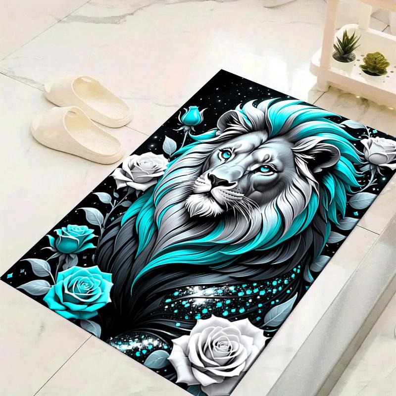1pc Rose Lion Print, Design Indoor Area Rug - Soft, Anti-Slip, and Durable Gaming Room Decor for Bedroom, Living Room
