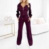 Women's Casual Tracksuit Set Long Sleeve Hoodie High Waist Wide Leg Pants Two Piece Outfit