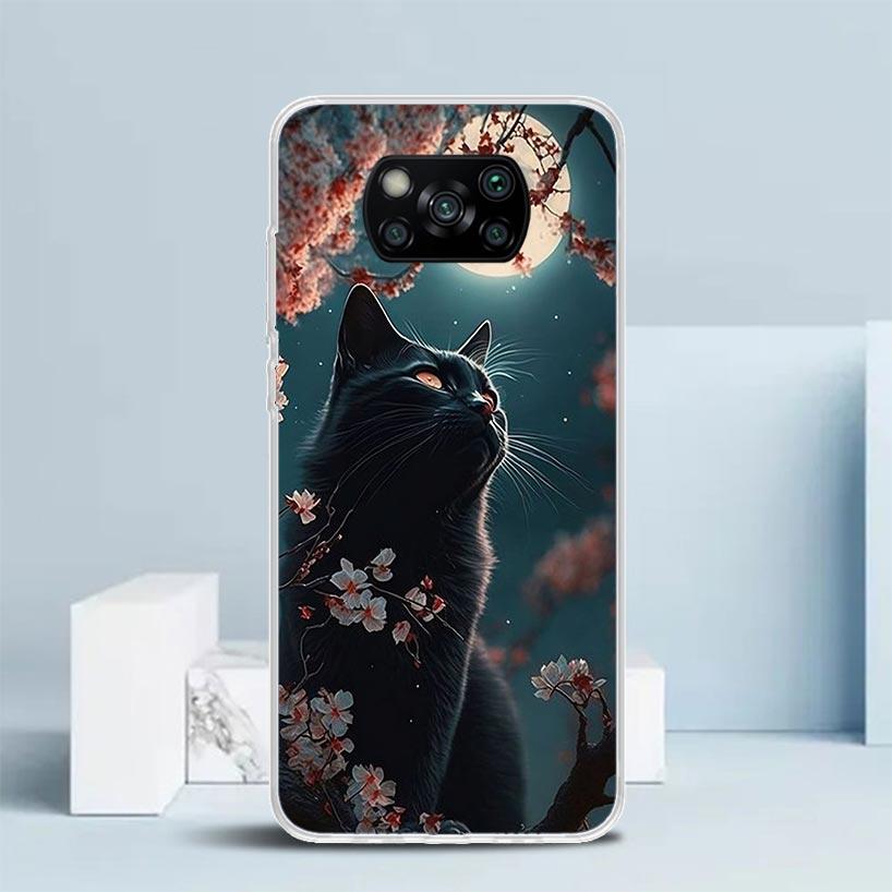 Cartoon Cute Black Cat Phone Case For Xiaomi Poco F7 Ultra X5 X6 X7 Pro M7 Redmi 15C 15 13C 13 12C 12 10C 10 10A 9 9C 9A 9T Cove
