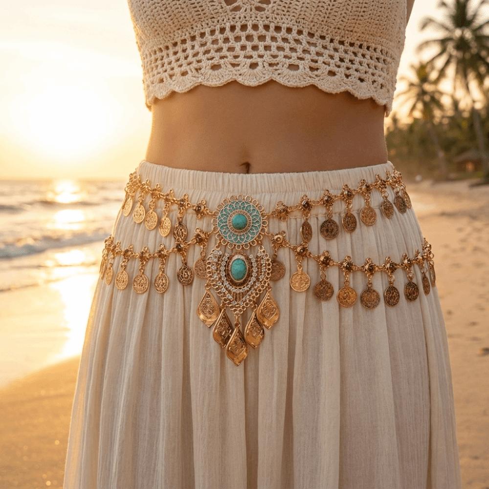 Double-Layer Waist Belt Elegant Body Chain Jewel Accessory Waist Jewelry Dance
