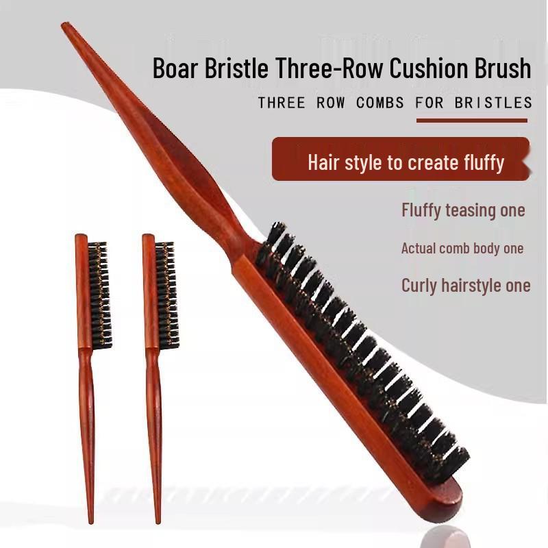 Boar Bristle Teasing Comb - Three Row Pointed Tail for Evening Hairstyling