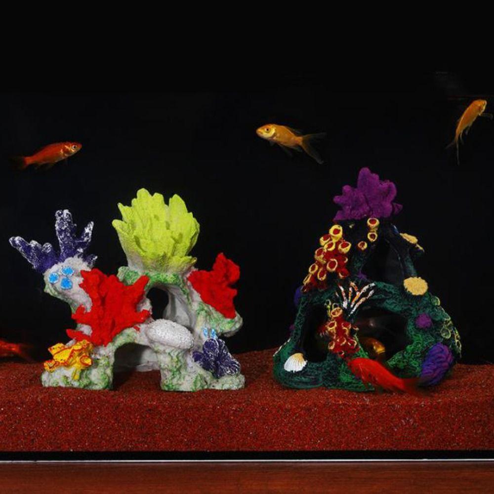 Colorful Aquarium Coral Reef Ornaments Creative Simulated Resin Rockery  Aquatic Habitat