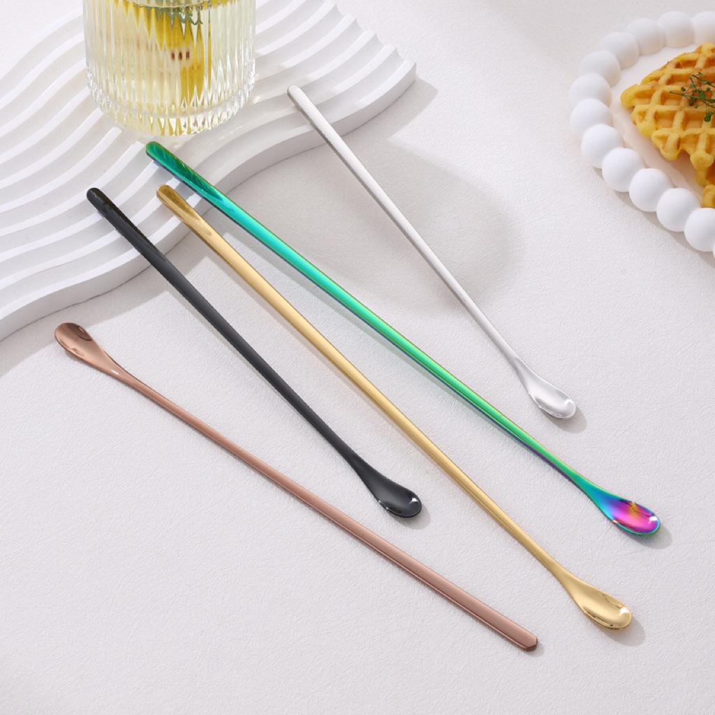 High-Value Golden 304 Stainless Steel Long Handle Mixing Spoon: Ideal for Cocktails, Coffee, Honey, and Ice.