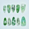 Nouveau lot de 10 faux ongles press-on faits main Art des ongles vert amande Pointe d'ongle artificielle Motif papillon de l'océan et fleur Ensemble de faux ongles Manucure pour filles
