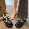 Winter Women's Mary Jane Shoes Chunky Sole Thick Fleece-lined Loafers Vintage Plush Warm Cotton Women's Shoes Zapatos Para Mujer