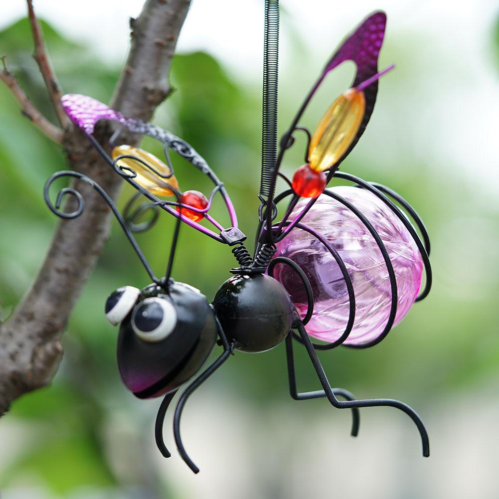 Solar Iron Insect Statue With LED Fairy Light Outdoor Tree Waterproof Hanging Ornament or Fence Yard Courtyard Garden Art Decor
