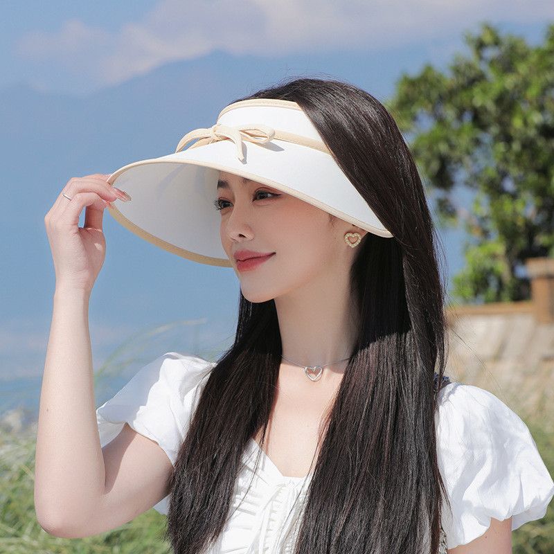 

8538 Summer UV Protection Sunshade Fashion Big Brim Air Top Hat All-Matching Hat Children Bows Sun Protection Hat Beige