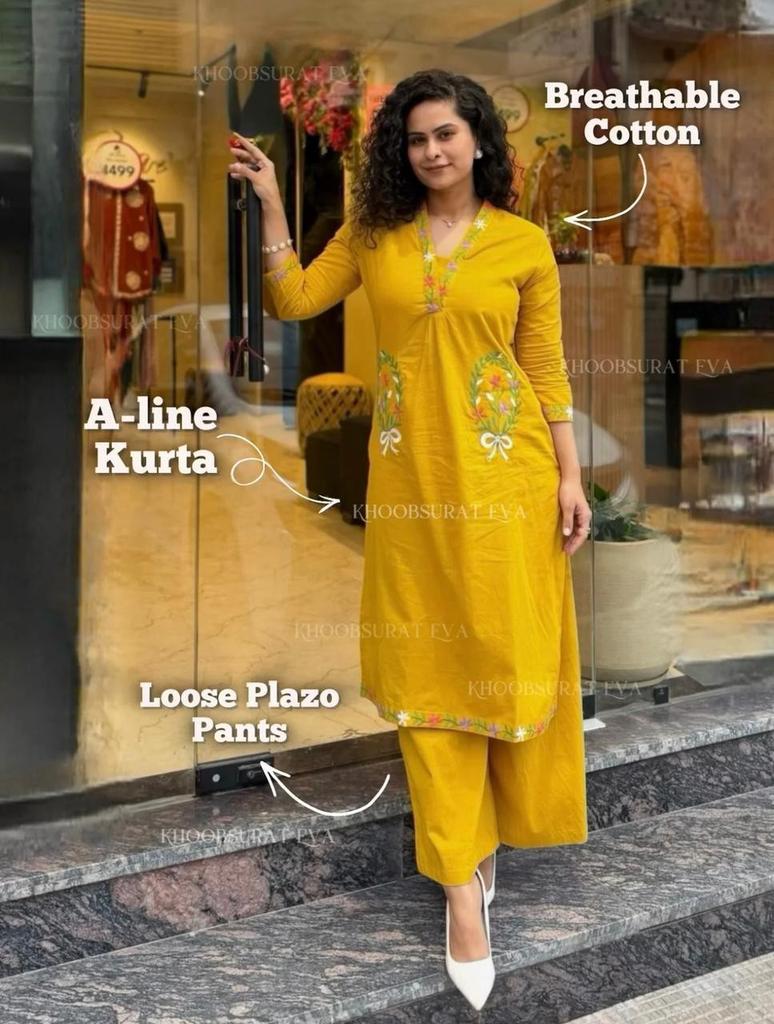Women Office Wear Aline Kurti Cord Set Indian Designer Ethnic Kurta Palazzo Set