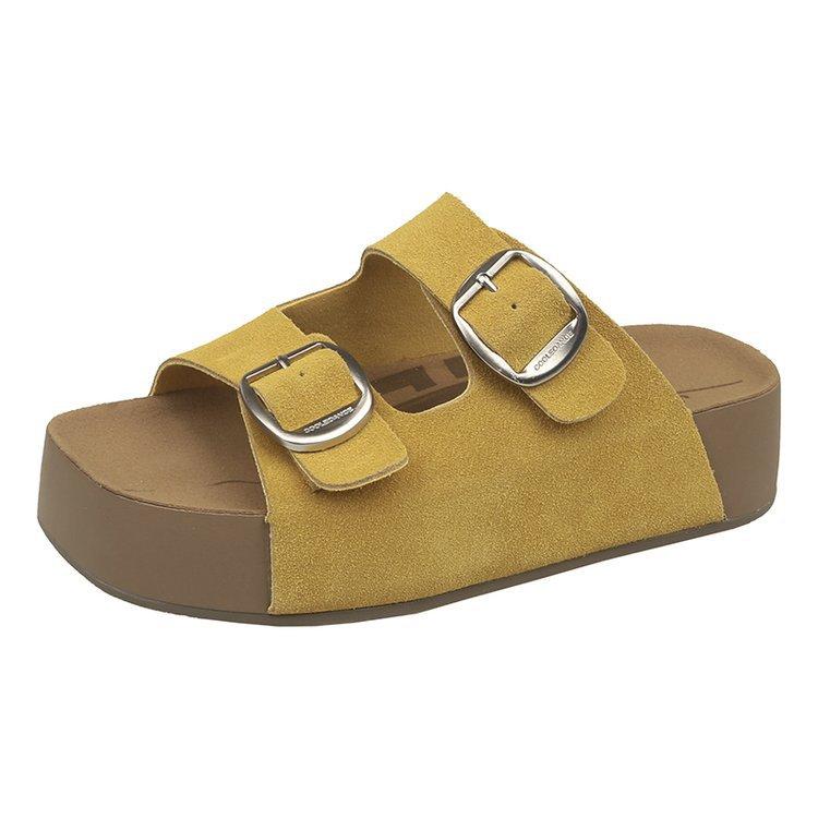 Cowhide version~ Zhou Yutong Shen Yue same raw chocolate toast thick-soled Boken slippers 2025 summer new sandals