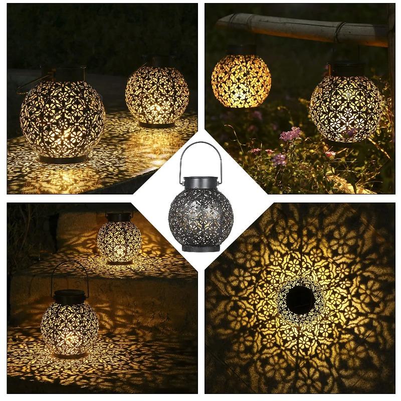 Solar Outdoor Lights Decor for Table Patio Garden Yard Solar Lantern Outdoor Waterproof Hanging Metal Decorative Garden Lights Christmas