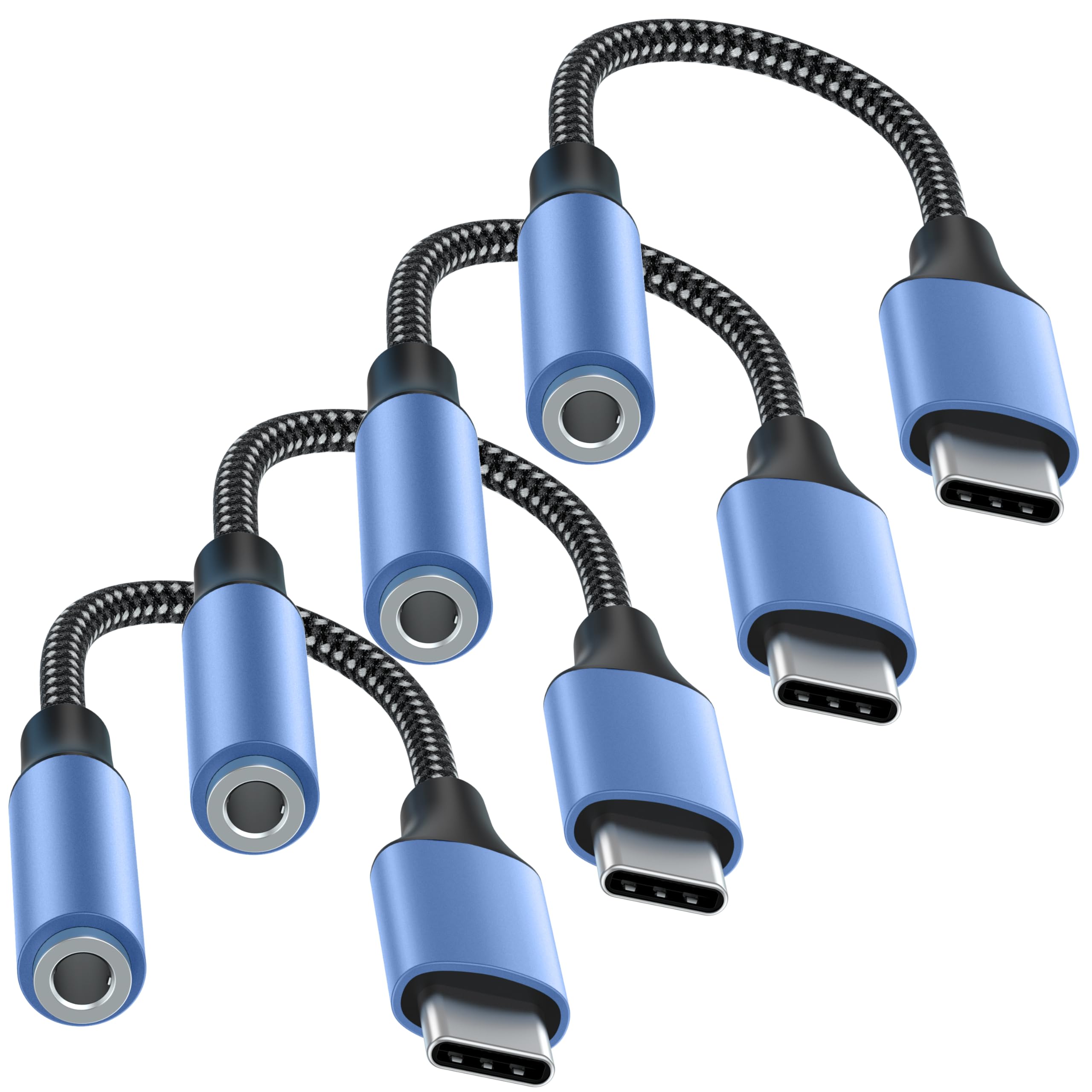 

адаптер USB для наушников и пульт дистанционного управления с чипом ЦАП для звука, совместимый с iPhone и устройствами [набор из 4 штук] Type-C 3,5 мм телефоны, музыка, элементы управления, синий