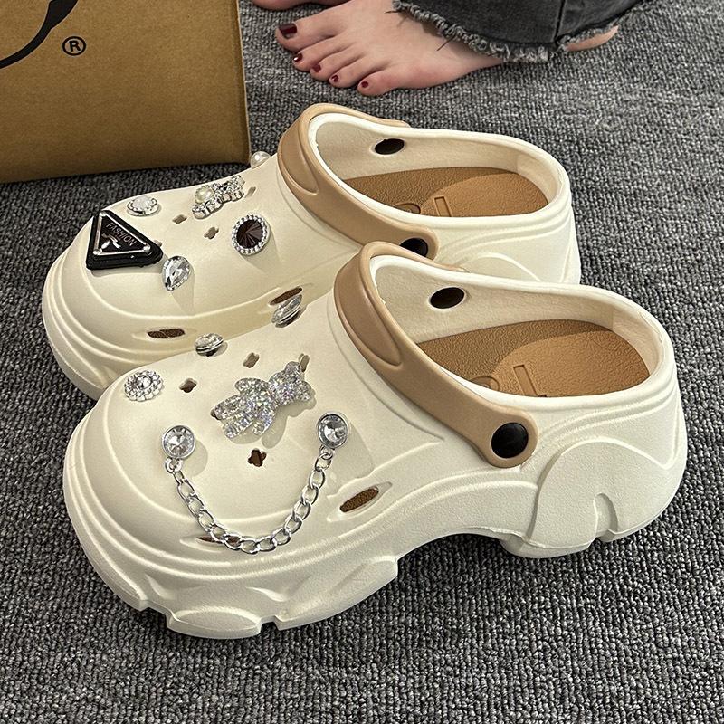 Rutschfeste Lochschuhe, Schuhe mit Absatz, Damenoberbekleidung, Sommer-DIY-Accessoires, dicksohliger Scheiße-treten-Taschenkopf, coole Strandschlappen