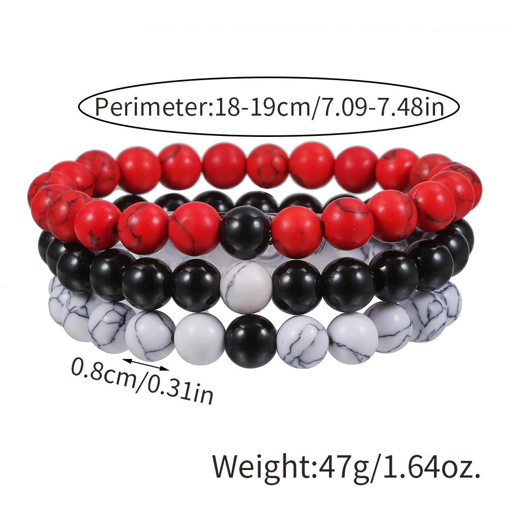 Men's Retro Hip Hop Black Agate Beaded Bracelet Set