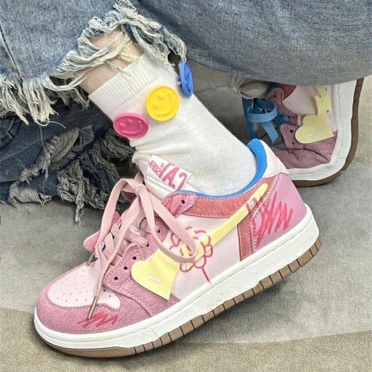 Campus Style Graffiti Single Shoes Women's 2025 Spring New Ins Foreign Style Casual Little White Shoes Mori Sports Board Shoes Women