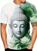 T-shirt da uomo con grafica Testa di Buddha Fiore Rosso Manica Corta Estiva Girocollo Religiosa Spirituale Casual Streetwear Tee Top