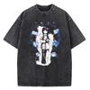 Japanese Anime Serial Experiments Lain Vintage Washed T Shirt High Quality Manga Short Sleeve Fashion T Shirt Women