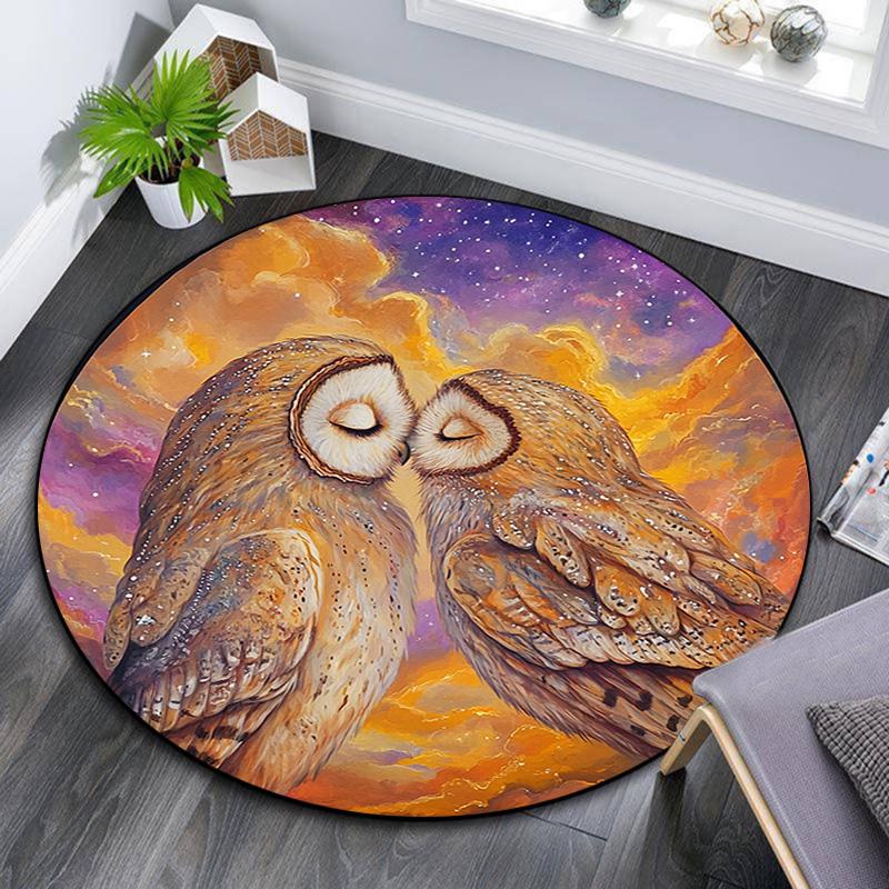 Owl Kisses Round Area Rug,Carpet Rug for Living Room Bedroom Sofa Playroom Decor,Non-slip Floor Mat