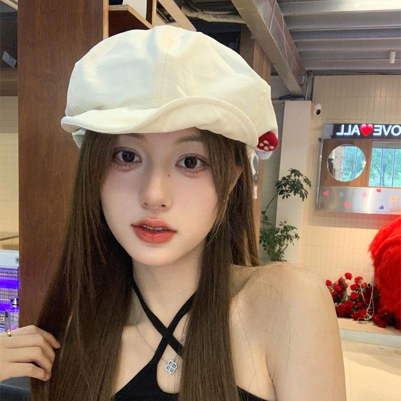 Summer Retro Versatile Big Head Surround Cloud Hat Button Newspaper Beret Korean Version Face Small Short Brim Beret