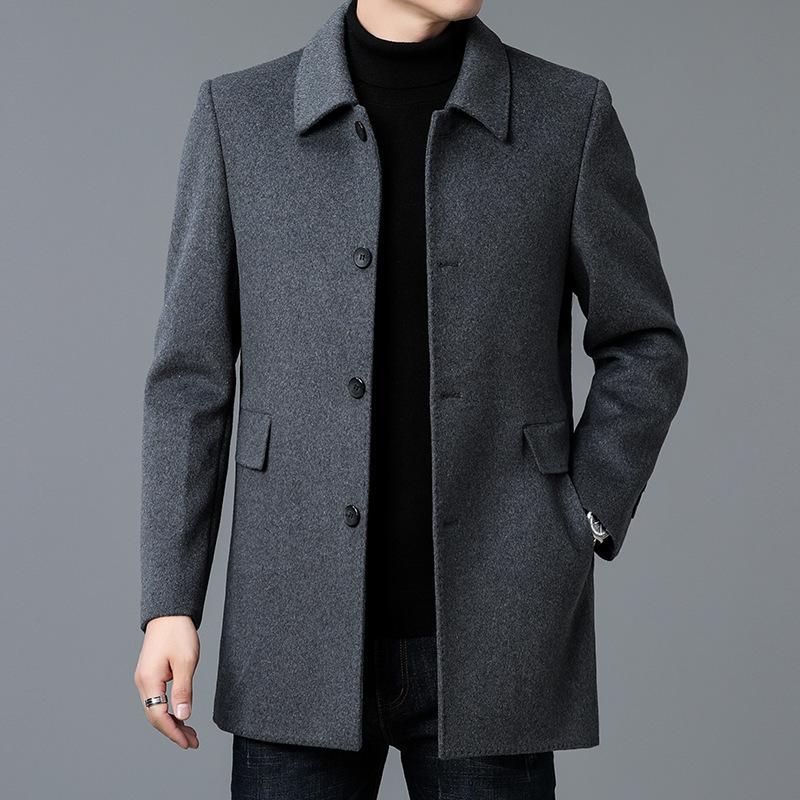 Men s Mid-Length Woolen Trench Coat with Warm Goose Down Liner - 2025 Autumn/Winter Collection 4XL серый