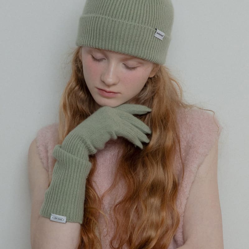 Mellotory 100% Cashmere Lip Line Beanie (olive)