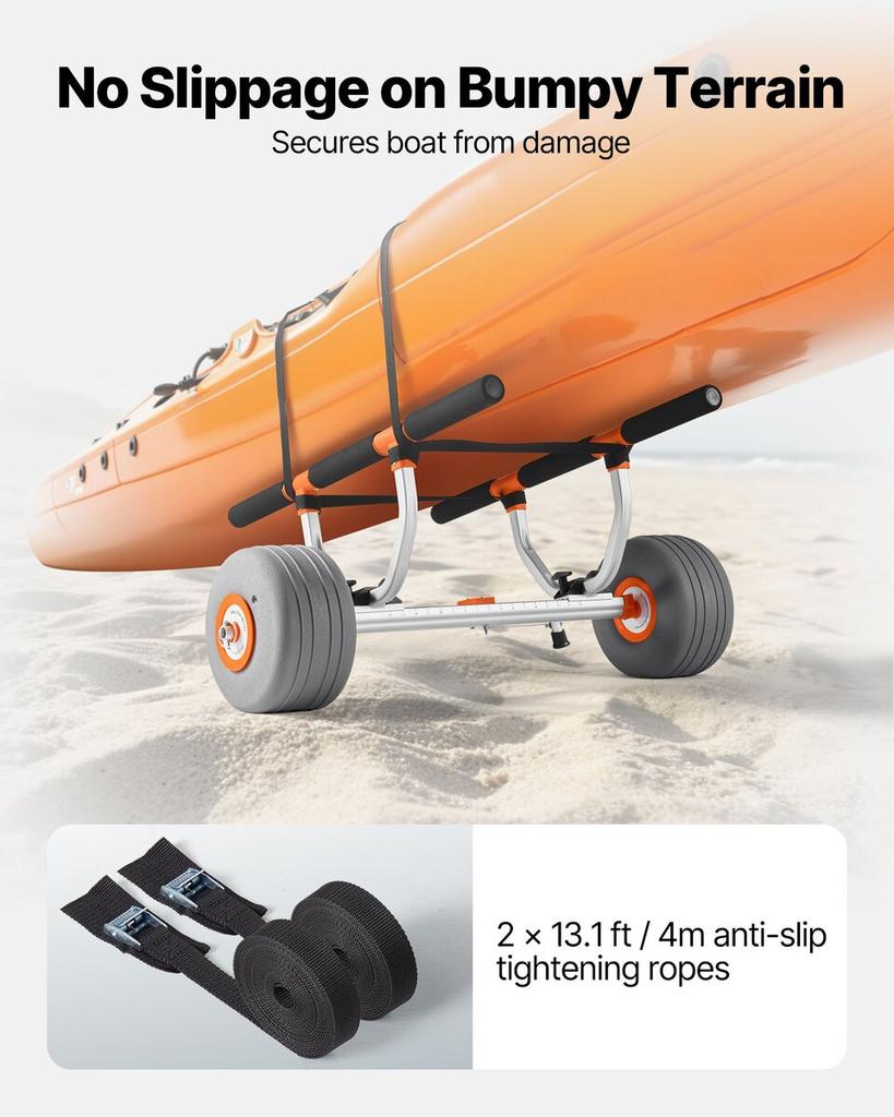 Kayak Cart, 158.8 kg Load Capacity, Kayak Trolley with 30.5 cm Inflatable PU Tires & 2 Straps, Assembles & Disassembles Within Seconds, Paddle Board