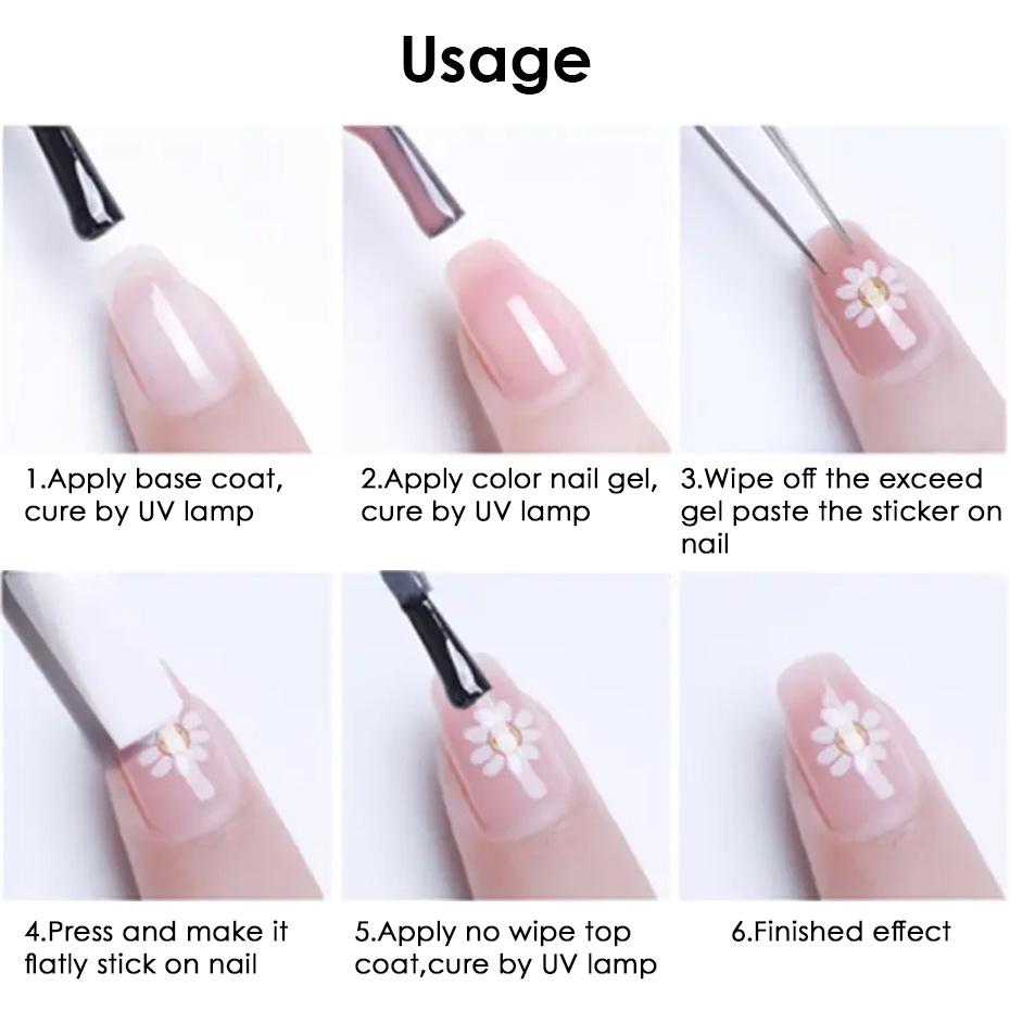 3Pcs Floral Nail Stickers Pink Black Lily Flower Vintage English Letter Nail Art Decals