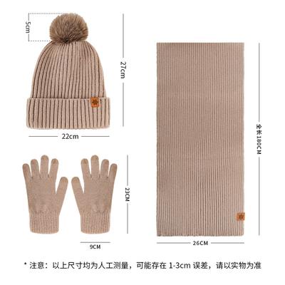 Knitted Hat, Women's Winter Double-layer Velvet Thickened Ear Protectors, Wool Knitted Hat, Scarf, Gloves Three-piece Set