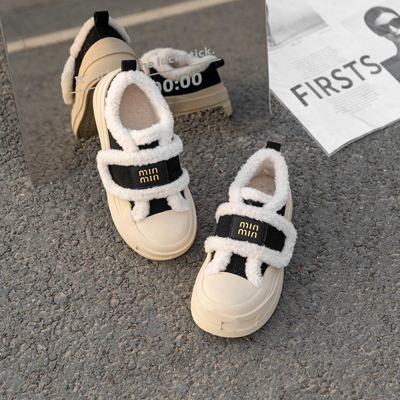 Grape mother, the same versatile fluffy shoes, heightened thick-soled warm women's casual shoes, cowhide velvet Velcro women's cotton shoes