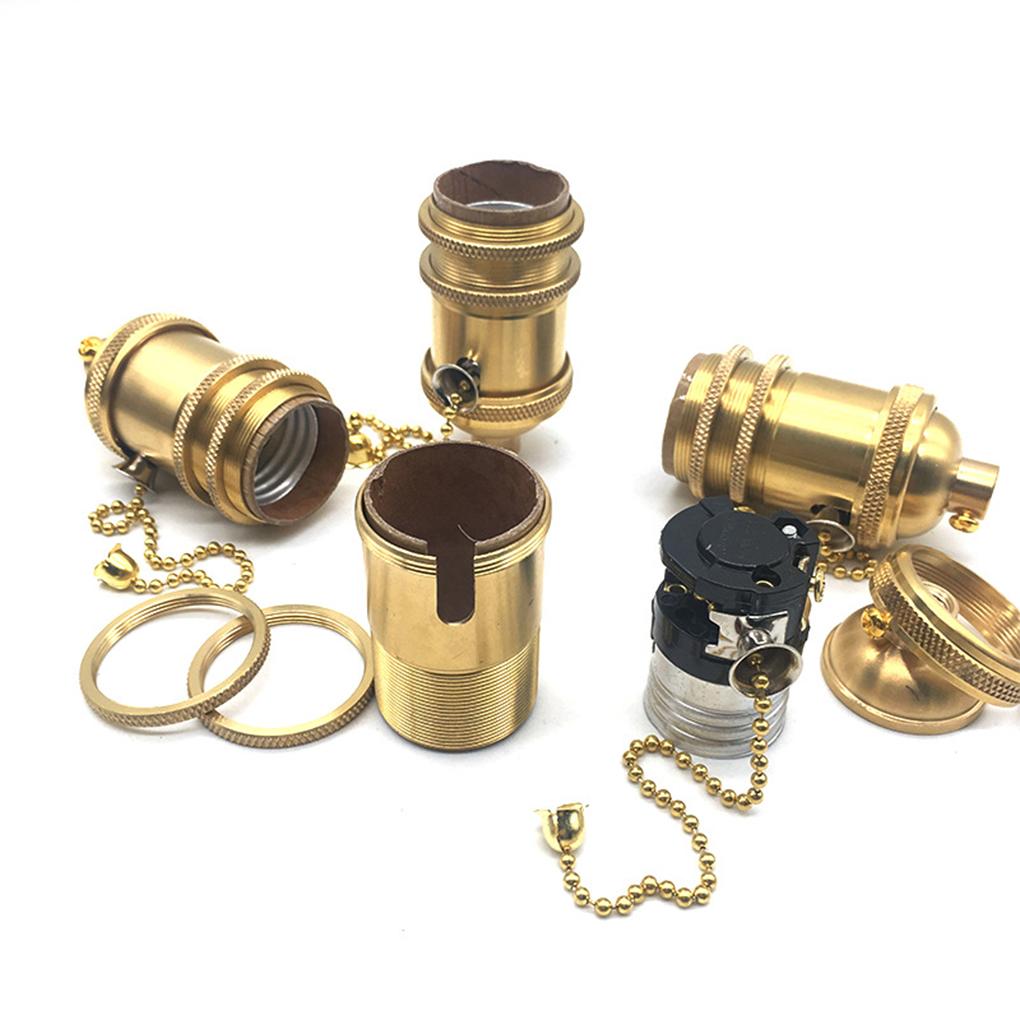 E26 E27 Lamp Holder Brass Shell Zipper Caps Double Ring Ceiling Light Accessories DIY Lampholder Screw Socket Light Base